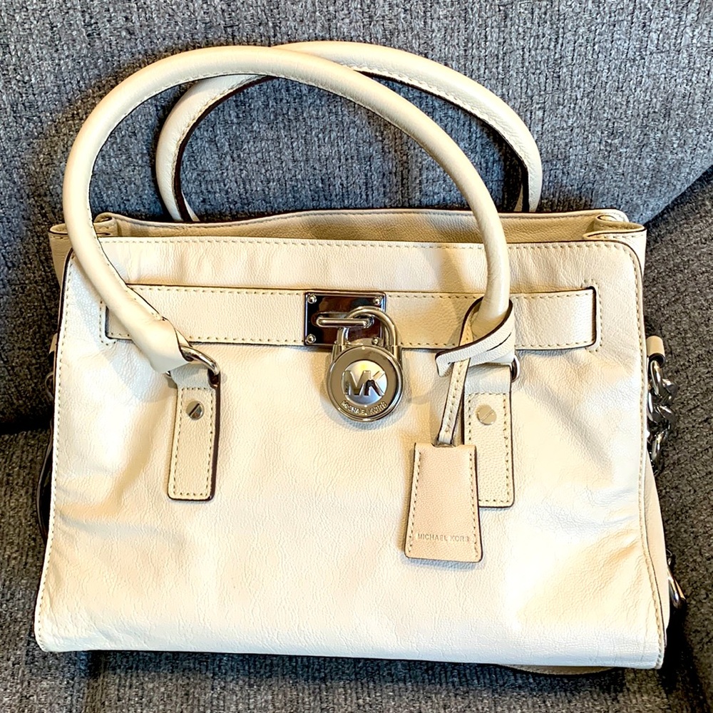 MK Michael Kors White Hamilton Large Purse Genuine Leather